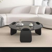 Table basse ronde moderne en noyer avec plateau en verre, design décoratif multifonctionnel pour salon, meubles de maison