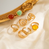 Ensemble de bagues européennes rétro en métal et résine, incurvées et irrégulières, avec pierres précieuses, pour femmes, empilables, accessoires de mode, cadeau