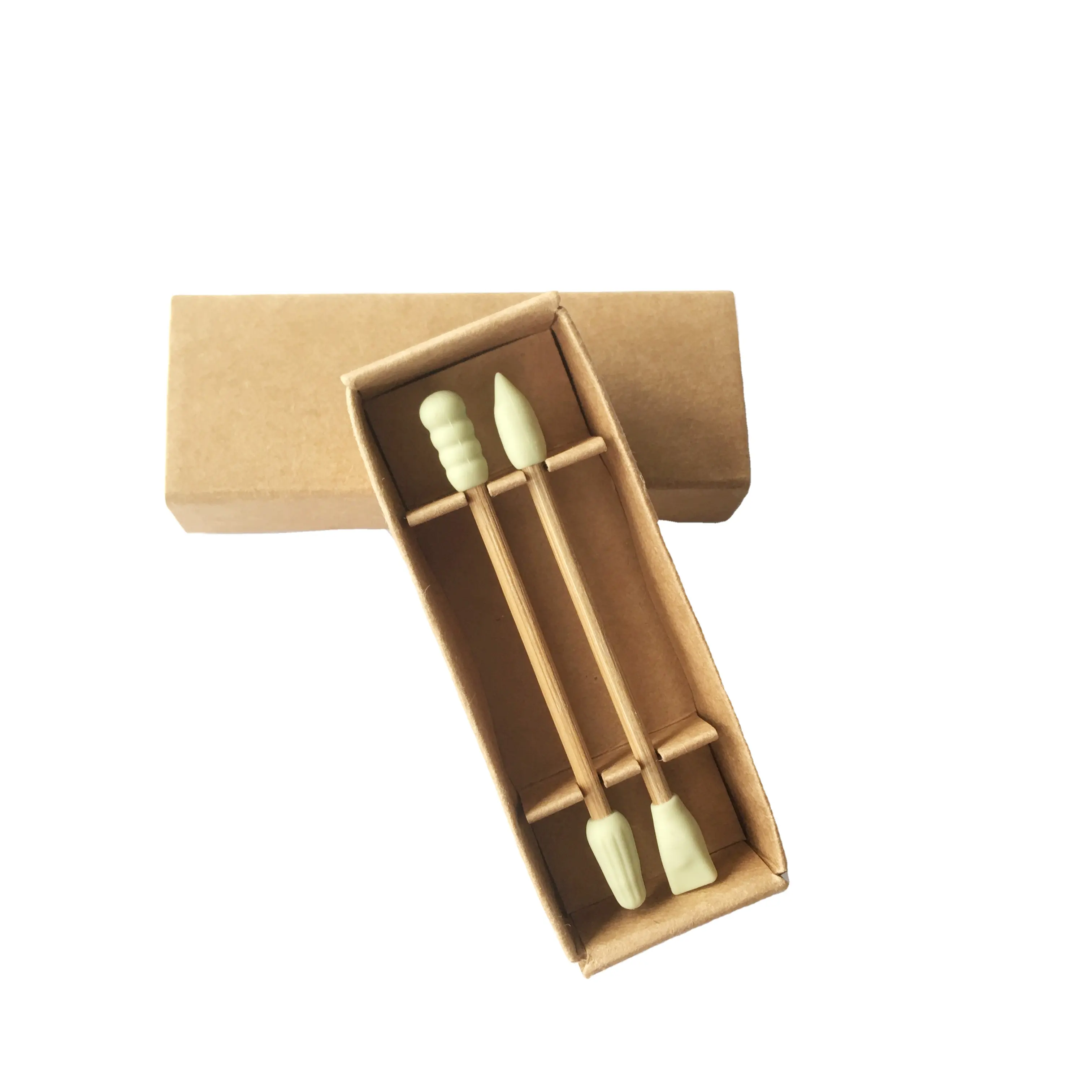 Cotonetes de silicone reutilizáveis, produto ecológico para limpeza de ouvido pontas de bambu