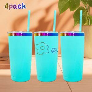 4pack Custom logo Powder Coated 20oz rainbow Plated <b>Double</b> <b>Walled</b> Stainless Steel Travel Cup for Sunflower Laser Engraving - Product Image 1
