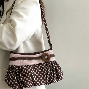Borsa a Spalla Vintage a Pois da Donna 2026 Nuova con Bottone in Legno, Dettagli Plissettati, Chiusura a Cerniera e Manico Singolo, Portatile - Product Image 3