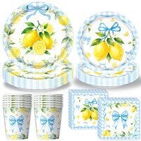 Ensemble de vaisselle jetable pour fête d'anniversaire sur le thème du citron, décoration de table pour enfants