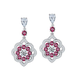 Boucles d'oreilles rouges en argent pur plaqué or, style tendance - Product Image 1