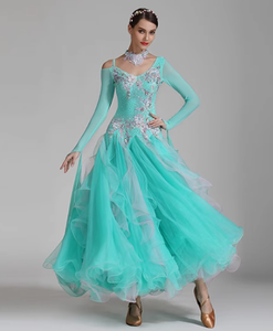 Nuovissimo abito da <span class=keywords><strong>ballo</strong></span> valzer a maniche lunghe di alta qualità da <span class=keywords><strong>ballo</strong></span> moderno danza latina grazioso gonna fluente da donna - Product Image 2