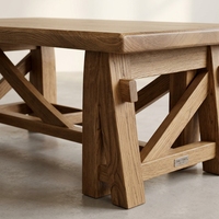 Table à manger rectangulaire en chêne avec base en tréteaux, bureau en bois pour les réunions de famille