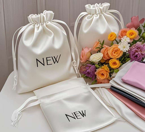 New Satin Drawstring Storage Bag Perfume Pouch <b>Small</b> Minimalist <b>White</b> Jewelry Gift Pouch With Flowers And Fabric Samples - Product Image 1