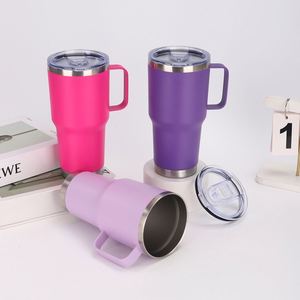 Vaso de Viaje de Acero Inoxidable de Doble Pared, 20oz/30oz, a Prueba de Fugas, con Aislamiento al Vacío y Asa, para Oficina y Auto - Product Image 2