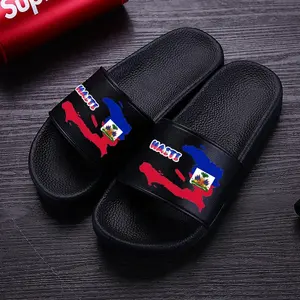 footwear vendor Haiti flag slides sandal men and women, hot sale custom logo country symbol slides slippers