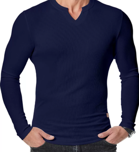 T-shirt à col en V pour homme, couleur unie, décontracté, mode automne-hiver, chemise à manches longues pour homme - Product Image 3