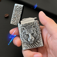 Briquet à gaz rétro gonflable coupe-vent avec roue d'allumage sonore et motif tigre en relief 3D