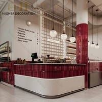 Vitrine à pain en verre trempé, comptoir de présentation alimentaire en contreplaqué, design de comptoir rouge pour boulangerie