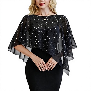 Capa de Invierno Elegante para Mujer, Negra, Transparente, Brillante, de Cachemira, para Fiestas Nocturnas, Envoltura de Hombros Ligera - Product Image 1
