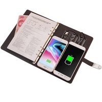 มาใหม่โน๊ตบุ๊คหนัง PU กับ Usb Power Bank A5กระดาษไร้สายชาร์จโลโก้ที่กำหนดเองไดอารี่
