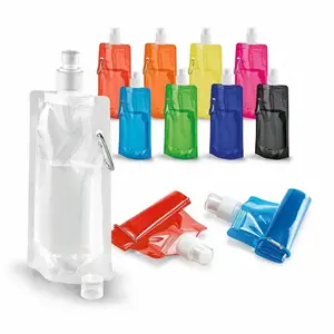 Custom Print Logo Reusable Travel Flexible Foldable Water Bottles Outdoor Sports Folding Water Bag with Carabiner Clip