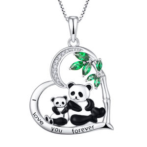 Collar con colgante de Panda bonito 'I Love You' de Plata de Ley 925 <span class=keywords><strong>para</strong></span> mujer con piedra de circón <span class=keywords><strong>para</strong></span> novia o novio - Product Image 1