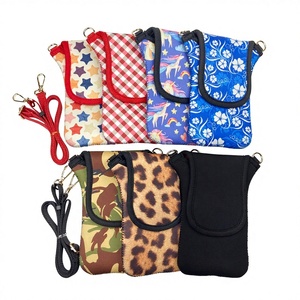 Custodia per telefono in neoprene personalizzata, porta carte impermeabile <span class=keywords><strong>rosa</strong></span> con tracolla - Product Image 1