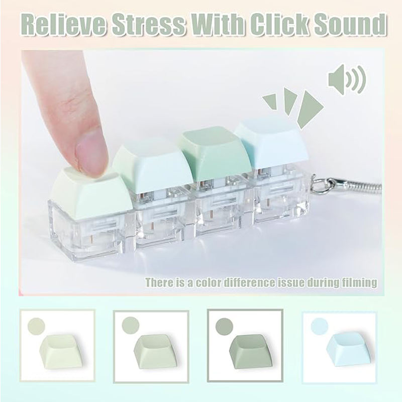 ASMR Fidget Keyboard Switch with Mechanical Click Sound Interactive Light-Up Keycap Plastic Keychain Fidget Keychains