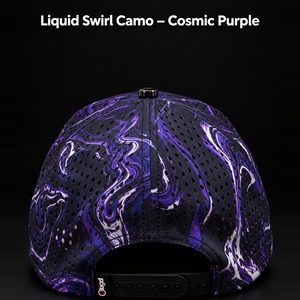 Casquette de golf personnalisée camouflage violet, motif tourbillon liquide, impression numérique imperméable, 5 panneaux, perforations laser, respirante, visière incurvée pour hommes - Product Image 2