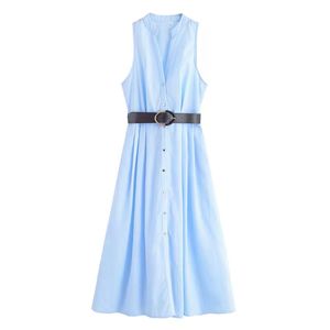 ชุดเดรสลำลองผู้หญิง ระบายอากาศได้ดี สำหรับฤดูร้อน มี 3 สี คอวี แขนกุด ทรงเอไลน์ ความยาวปานกลาง - Product Image 4