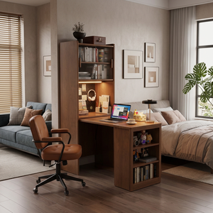 Scrivania Pieghevole con Libreria Integrata in Legno Massello, Stile Medievale, per Studio e Ufficio Domestico, Ideale per Piccoli Appartamenti SZ042 - Product Image 5