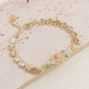 Pulsera de Cadena de Tenis H802 para Mujer, Diseño de la Suerte Número 15, Chapada en Oro de <span class=keywords><strong>14K</strong></span> y 18K, Joyería Geométrica de Bronce Relleno de Oro para Cristianos - Product Image 5