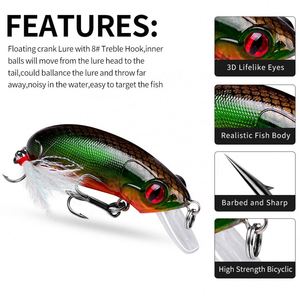 Leurre de pêche artificiel 6cm 10g pour <span class=keywords><strong>brochet</strong></span>, <span class=keywords><strong>petit</strong></span> wobbler coulant, leurre ver-minnow avec hameçon à plume - Product Image 4