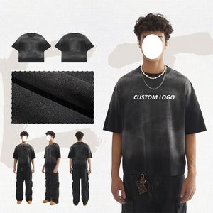 เสื้อยืดโอเวอร์ไซส์ทรงหลวมสไตล์วินเทจผ้าฝ้ายซักแบบพิเศษสำหรับผู้ชาย เสื้อสตรีทแวร์ทรงบ็อกซี่ - Product Image 1