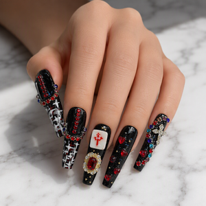 Ongles artificiels de luxe faits à la main avec strass 3D, forme amande, couverture complète en acrylique, 10 pièces pour soirée - Product Image 5