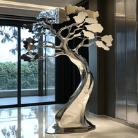 Escultura Moderna de Árbol de la Fortuna en Acero Inoxidable Pulido Espejo, Estatua Grande de Pie para Edificios Comerciales