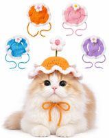 Chapeau pour animaux de compagnie au crochet fait main, adorable couvre-chef tricoté avec fleurs 3D, chapeau décoratif réglable pour chats et petits chiens, accessoires photo