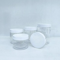 Nouveau Pot en Plastique PET à Large Ouverture Ambre, Noir, Blanc, Transparent de 100g, 200g, 250g, 500g avec Couvercle en Bois Doré pour Emballage Cosmétique