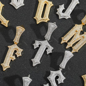 BES Hip-Hop Zircon Brass Burr Letter Collar con colgante de A-Z Iced Out Custom 26 Mayúsculas Letra inglesa Collar Colgante Joyería - Product Image 5
