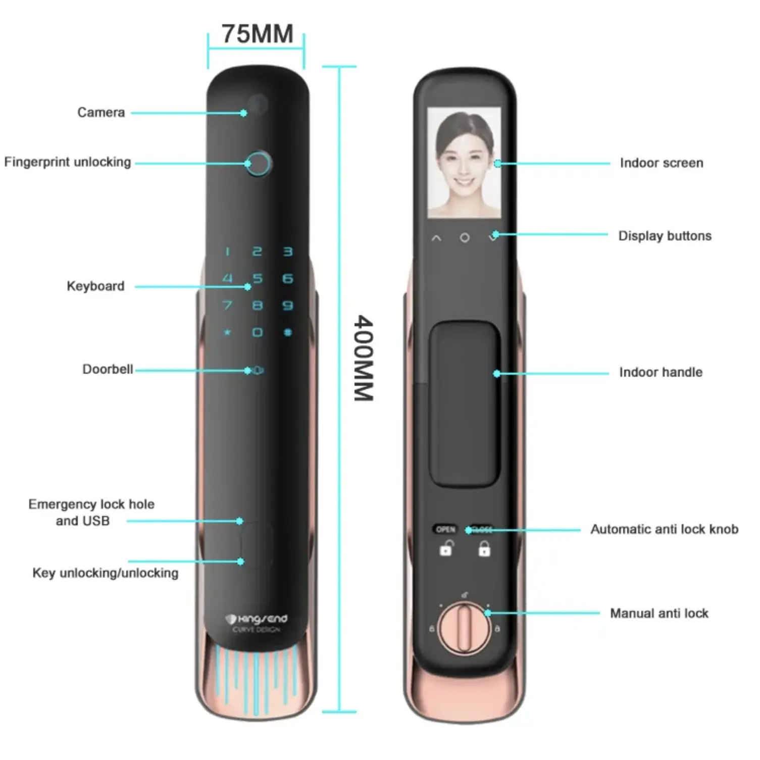 Thông minh usmart đi kỹ thuật số điện tử Khóa cửa vân tay cảm ứng mật khẩu Keyless khóa cửa với máy ảnh