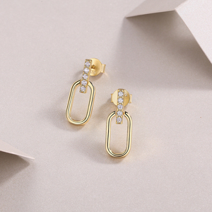 Pendientes de Botón de Plata de Ley 925 con Moissanita Estilo Francés, Diseño en U Dorado de Moda, Chapados en Oro de 18K para ForeverStar Certificado - Product Image 4
