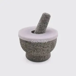Juego de mortero y mortero de granito natural gris de 2 tazas