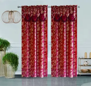 Luxury Living Room Window Curtains With Attached Beads Valance 2 Pieces 1 Set