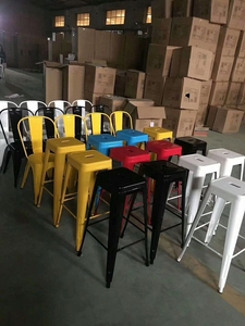 Taburete de Barra de Altura Media de Metal, 65-75 cm, Blanco, Apilable, Sillas de Metal, Fábricas, Sillas de Barra Altas con Respaldo Alto para Cocina - Product Image 5