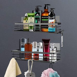 Cesta de <span class=keywords><strong>ducha</strong></span> <span class=keywords><strong>sin</strong></span> perforación, estante de <span class=keywords><strong>ducha</strong></span> autoadhesivo, organizador de pared a prueba de polvo, 2 piezas - Product Image 2