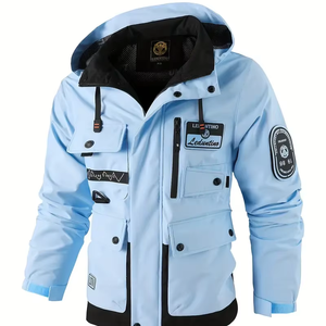Dropshipping Veste légère pour homme-Décontractée multi-poches avec capuche détachable, fermeture éclair, polyester-Parfait pour le printemps - Product Image 1