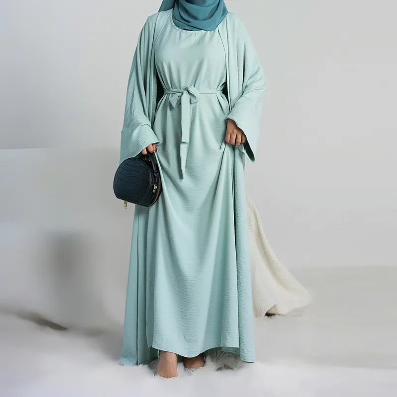 Iç elbise dış iki adet Set kolsuz Abaya Dubai islam giyim müslüman elbise setleri islam modern toptan kadın için