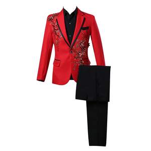 Mens 2 Peças De Luxo Ternos Bordados 1 Botão Imprimir Jantar Tuxedo Jacket Pants Prom Casamento Elegante Blazer Dress Suit - Product Image 1