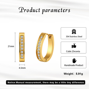 Pendientes de Aro Huggie de Lujo de Acero Inoxidable con Circonitas Pavé, Chapados en Oro de 18K, Geométricos, Joyería para Mujer - Product Image 4
