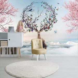 Tv fond <span class=keywords><strong>mur</strong></span> 5d tridimensionnel 8d murale Simple moderne nordique <span class=keywords><strong>Sika</strong></span> cerf ciel salon Film télévision revêtement mural - Product Image 4