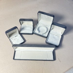 Factory Wholesale Custom Luxury Grey Velvet Jewelry <b>Box</b> Set For <b>Ring</b> Bracelet Pendant Necklace Earring Embossed Logo Available - Product Image 1
