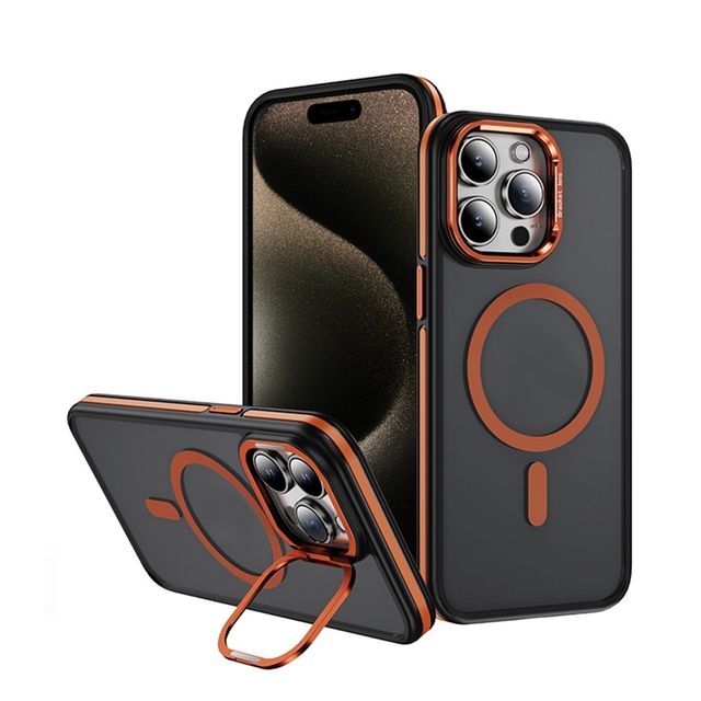 Shockproof Magnetic Case With Metal Camera Lens Kickstand Support Wireless Charging Case Cover for iPhone 16 15 14 13 12 Pro Max