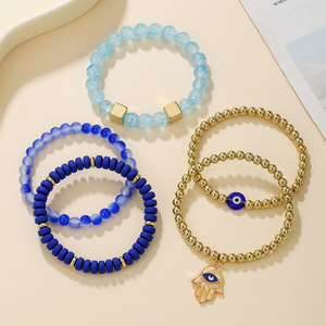 Fashion Beaded <b>Bracelet</b> Set Blue Gradient Glass <b>Beads</b> With Evil Eye Charm For Women And <b>Men</b> Summer 2025 Stackable Jewelry - Product Image 4