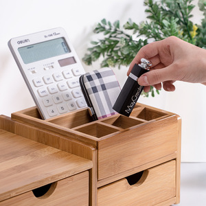 Office Organizer Solid Wood Desktop <b>Storage</b> <b>Rack</b> With Drawers For Computer Monitor Stand And Desk Organization - Product Image 2