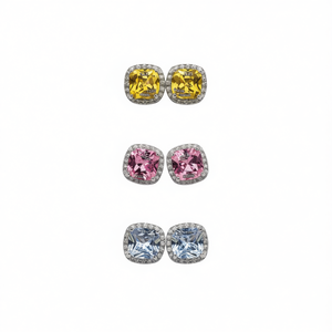 Orecchini a Perno E3714 con Cristallo Blu, Incastonatura Geometrica, Gioielli Classici da Donna - Product Image 1