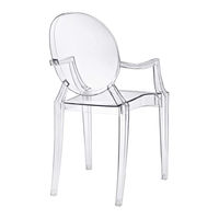 Chaise à accoudoirs empilable moderne, chaise fantôme confortable en acrylique transparent, pour la maison, le bureau, la cuisine, la salle à manger, l'hôtel, légère et écologique