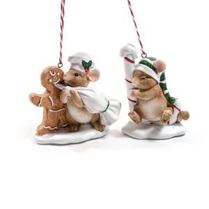 Assortiment de pendentifs de Noël en forme de souris de pâtisserie 8x4x8cm - Product Image 1